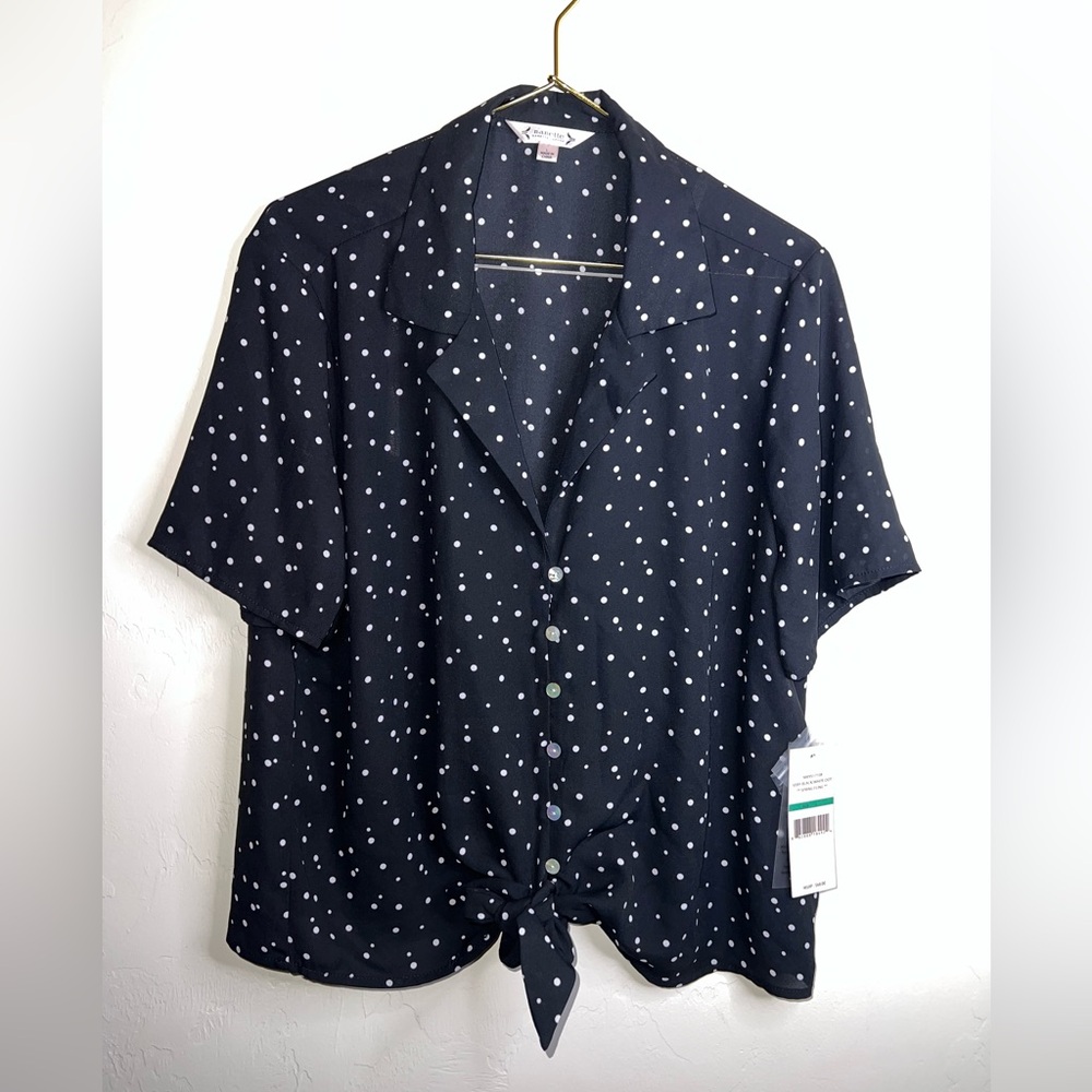 Nannette Black‎ Short Sleeve Polka Dot Button-Front Shirt